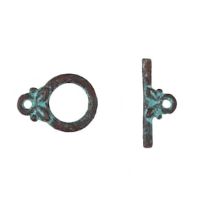Mykonos Copper (plated) Patina Olive Leaf Toggle Clasp 10x14mm, Bar 15mm (Package of 10)