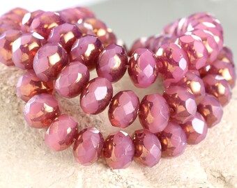 Czech Glass 6x9mm Fire Polished Rondelle - Bronzed Pink Opal