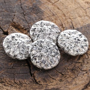 Czech Glass 14mm Dahlia Coin - Antique Silver