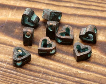 Mykonos Copper (plated) Patina Heart Bead 6.5mm (Package of 10)