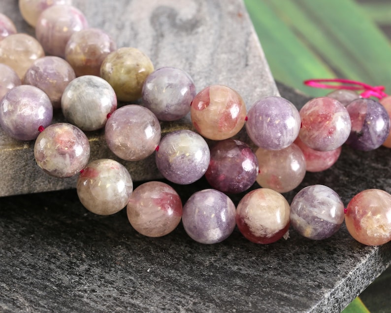 Pink Purple Tourmaline Quartz (A) Round 10mm Beads image 1