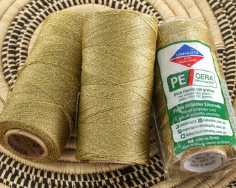 Metallic Gold Linhasita Waxed Polyester Cord, PE-1 / PE-2 / PE-4  Thickness