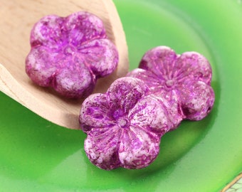 Czech Glass 22mm Hibiscus Flower - Violet w/ Metallic Pink Finish