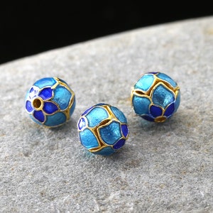 Cloisonné 8mm Blue & Aqua w/ Gold Finish 5-Point Flower Round