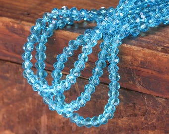Aquamarine Crystal Faceted Rondelle 4mm