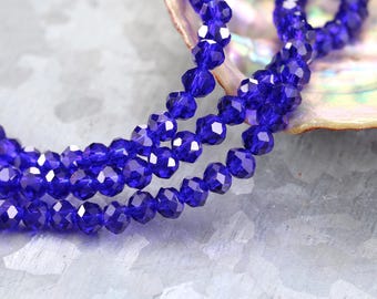 Cobalt Crystal Faceted Rondelle 4mm