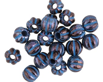 Czech Glass 8mm Large Hole Melon Round - Dark Bronze w/ Blue Wash