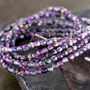 Czech Glass 3mm  Druk - Textured Metallic Purple AB