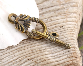 Mykonos Antique Brass (plated) Ornate Toggle Clasp Set, 28x14mm Toggle, 27mm Bar