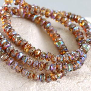 Czech Glass 2.5x4mm Fire Polished Rondelle - Umber Picasso AB