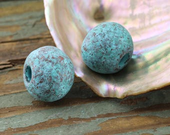 Mykonos Metalized Ceramic Copper Patina Rondelle 13x15-16mm