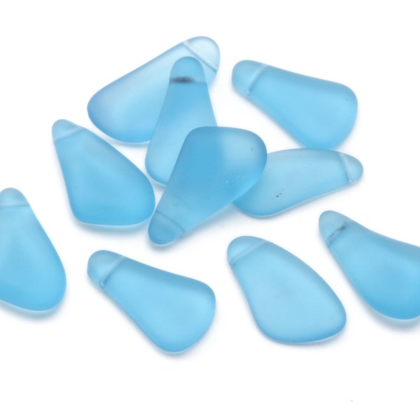 Pacific Blue Beach-Style Glass Side Drilled Freeform Drop 10-15x21-28mm