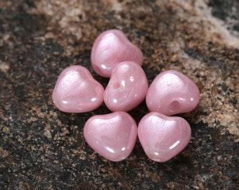 Czech Glass 6mm Heart - Petal Pink Luster