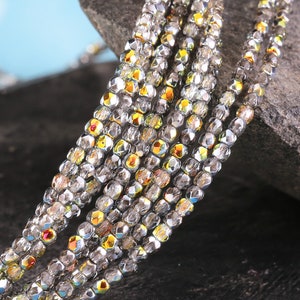 Czech Glass 2mm Fire Polished Round - Crystal w/ Vitrail
