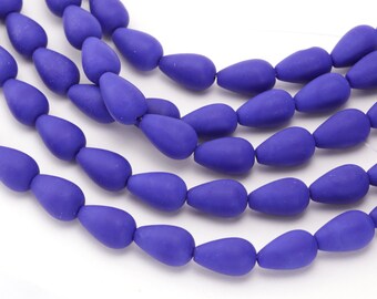 Opaque Royal Blue Beach-Style Glass Teardrop Round 17x10mm