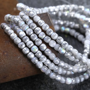 Czech Glass 3mm Druk - White Silver AB