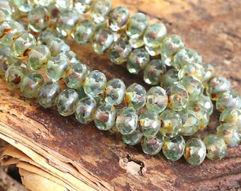 Czech Glass 5x7mm Fire Polished Rondelle - Beach Glass Picasso
