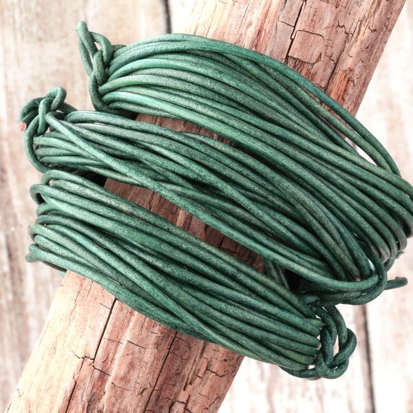 Natural Emerald Round Leather Cord, 1.5mm or 2mm Thickness