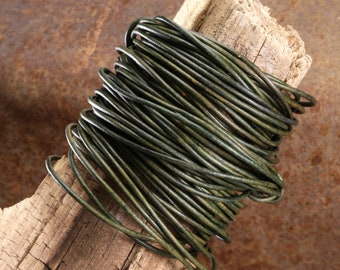 Natural Dark Green Round Leather Cord, 1.5mm or 2mm Thickness