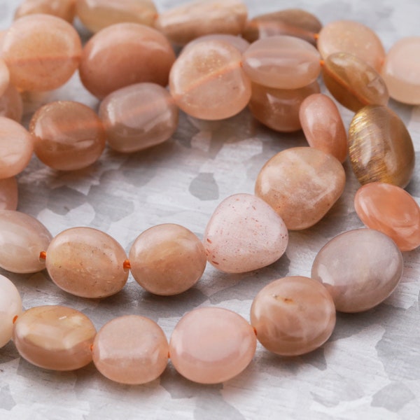 Peach Moonstone Medium Pebble 8-12x8-10mm Beads