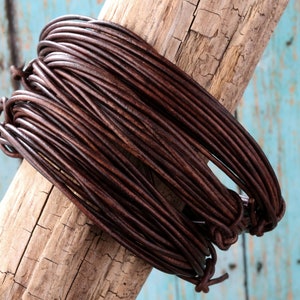Natural Antique Brown Round Leather Cord, 1.5 or 2mm Thickness