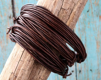Natural Antique Brown Round Leather Cord, 1.5 or 2mm Thickness