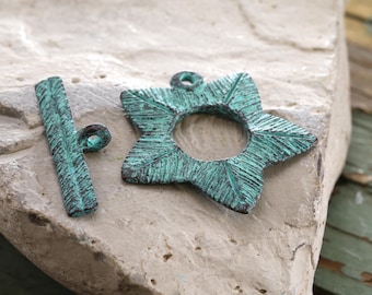 Mykonos Copper (plated) Patina Star Leaf Toggle Clasp Set, 35mm Toggle, 33mm Bar