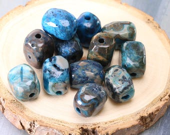 Large Hole Larimar Blue Crazy Lace Agate Faceted Nugget 14-16x10-12mm Beads