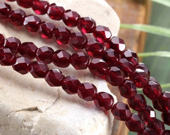 Czech Glass 6mm Fire Polished Round - Garnet Red