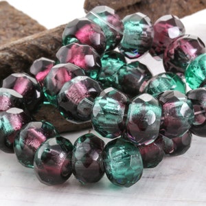 Czech Glass 8x12mm Large Hole Fire Polished Rondelle - Amethyst & Teal