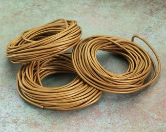 Metallic Gold Round Leather Cord, 1.5mm or 2mm Thickness