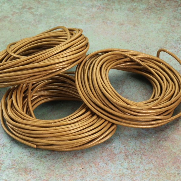 Metallic Gold Round Leather Cord, 1.5mm or 2mm Thickness