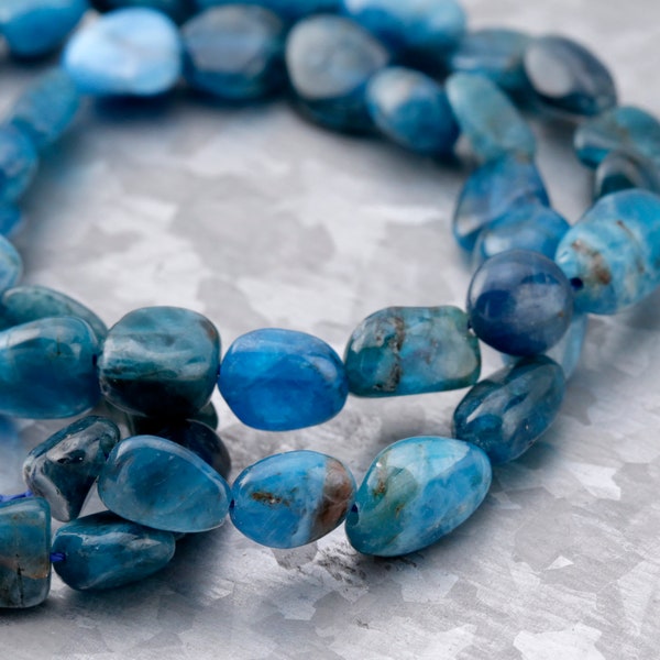 Pacific Blue Apatite Pebble 7-12x8-10mm Beads