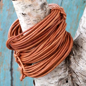 Natural Light Brown Round Leather Cord, 1.5mm or 2mm Thickness