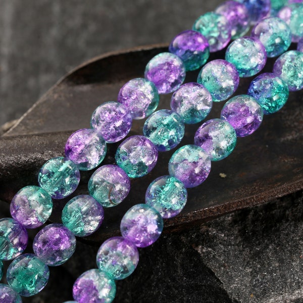 Czech Glass 6mm Druk - Dual Coated Tanzanite & Aqua Crackle Crystal