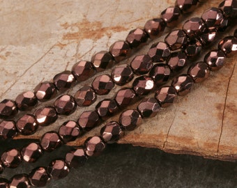 Czech Glass 4mm Fire Polished Round - Dark Bronze