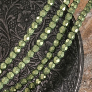 Czech Glass 2mm Fire Polished Round - ColorTrends: Sueded Gold Fern