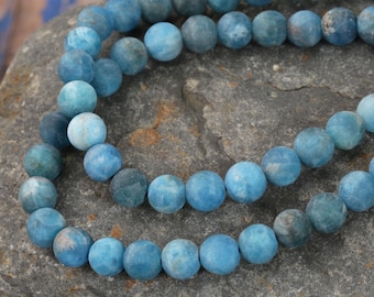 Matte Pacific Blue Apatite Round 6mm Beads