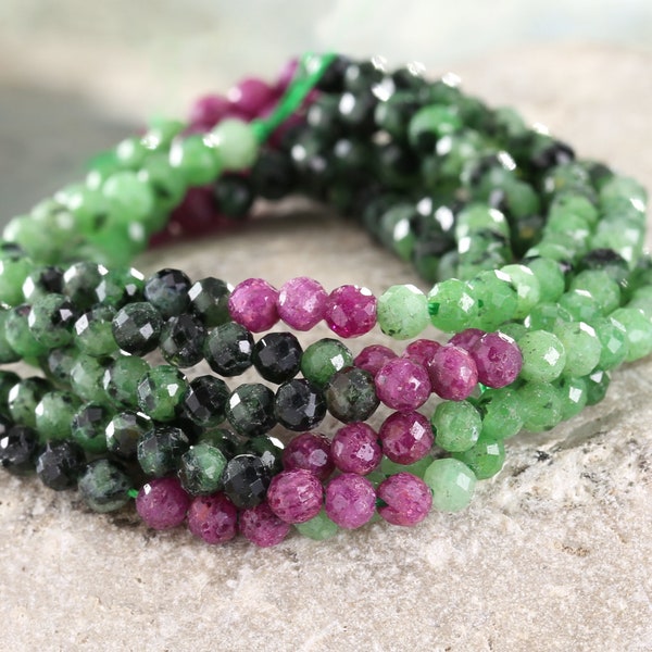 Ruby Zoisite Ombre Faceted Round 3mm Beads