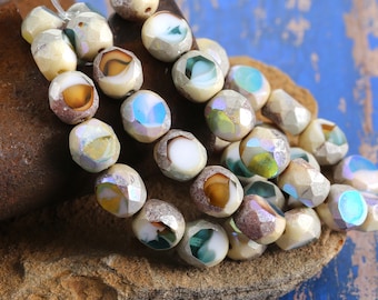 Czech Glass 8x7mm Faceted Table Cut Oval  - Sunny Coast AB w/ Antique Silver