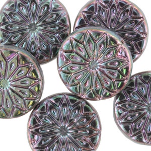 Czech Glass 18mm Origami Flower Coin - Iris Purple - Package of 6 Beads image 2