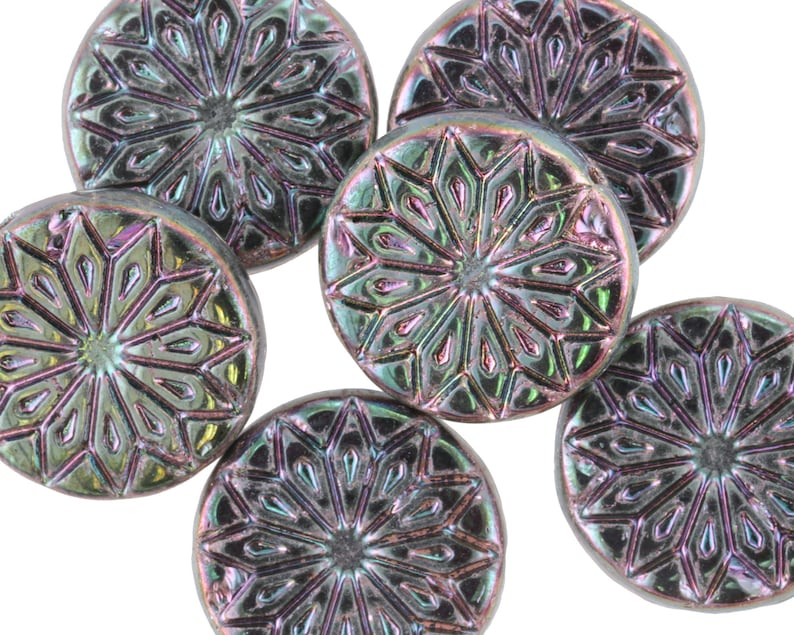 Czech Glass 18mm Origami Flower Coin - Iris Purple - Package of 6 Beads image 2
