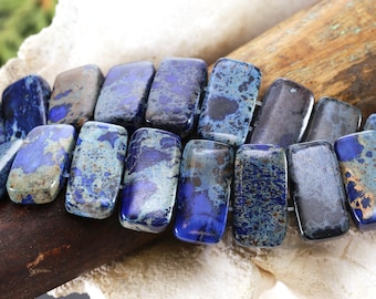Cobalt Impression Jasper 2-Hole Rectangle 10x20mm Beads
