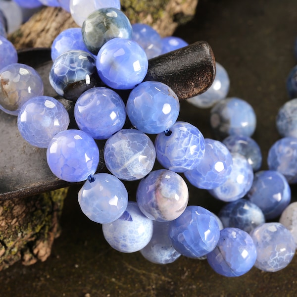 Cornflower Fire Agate Faceted Round 10mm Beads