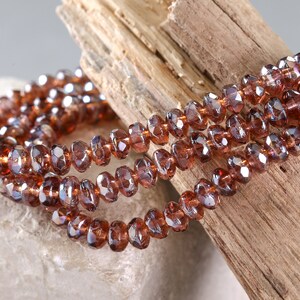 Czech Glass 2.5x4mm Fire Polished Rondelle - Raspberry Mocha AB w/ Silver Luster
