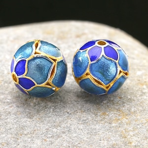 Cloisonné 12mm Blue & Aqua w/ Gold Finish 5-Point Flower Round