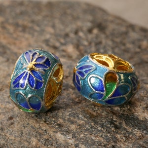 Cloisonné 9x12mm Blue, Aqua & Green w/ Gold Finish Openwork Butterfly Rondelle