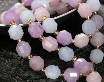 Multi Gemstone (Lavender Amethyst, Rose Quartz, Aquamarine) Energy Tube 8x7mm Beads