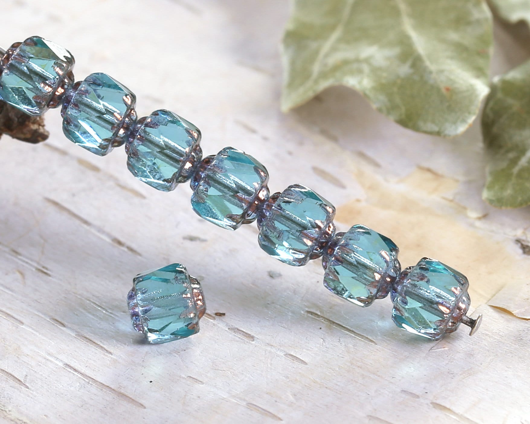 Czech Glass 6mm Lantern - Bronzed Aquamarine