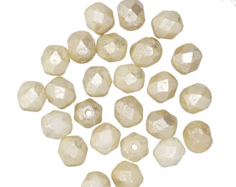 Czech Glass 6mm Fire Polished Round - Beige Champagne w/ Mercury Finish